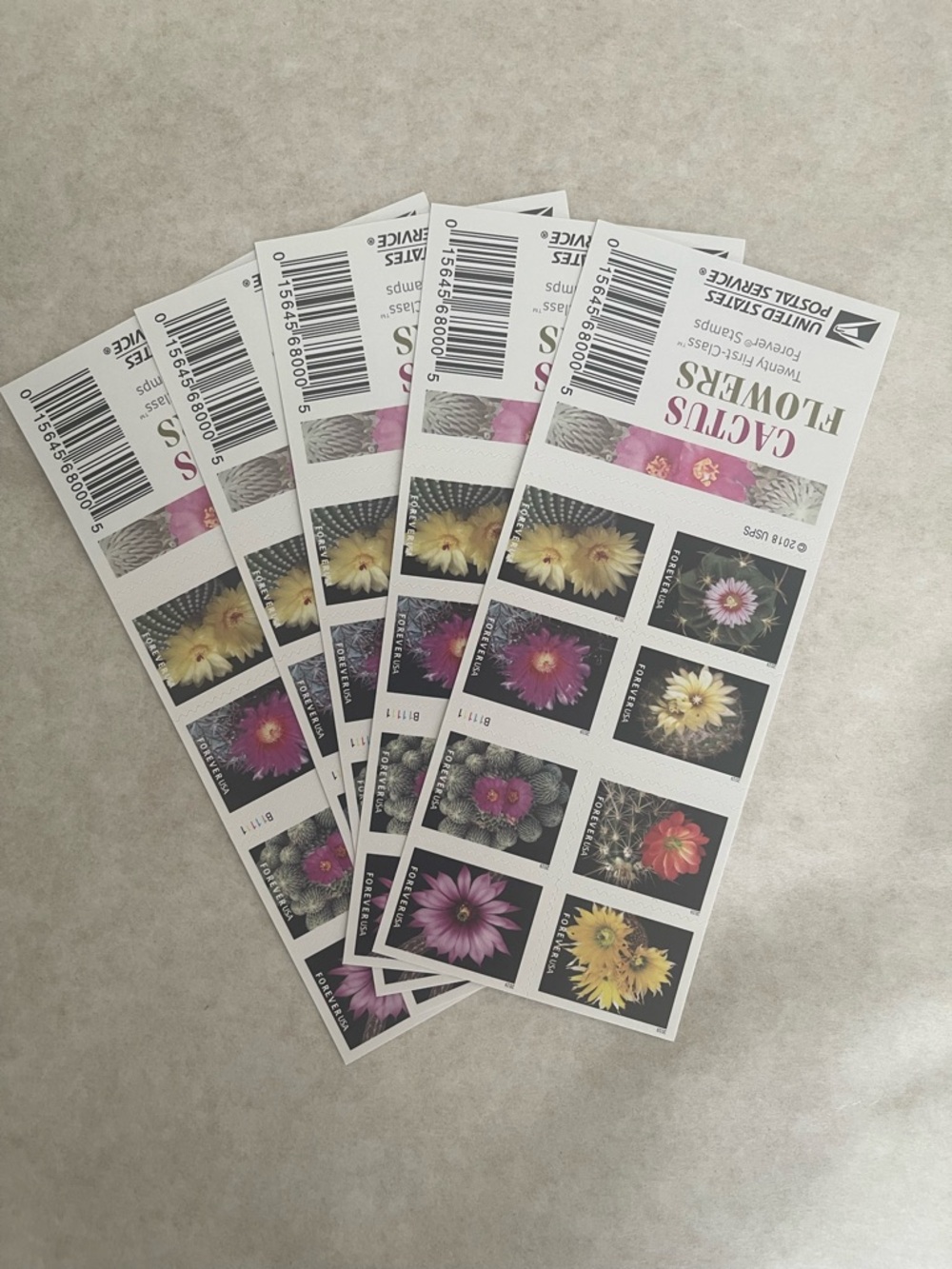 5 Sheets Cactus Flowers Forever Stamps - Pink & Yellow Floral Sheet